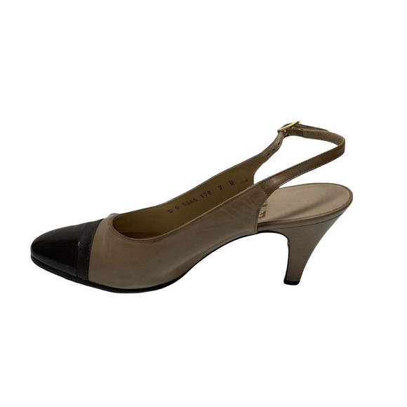 Vintage Salvatore Ferragamo Slingback Heels Size 7 Beige Black - Picture 5 of 9